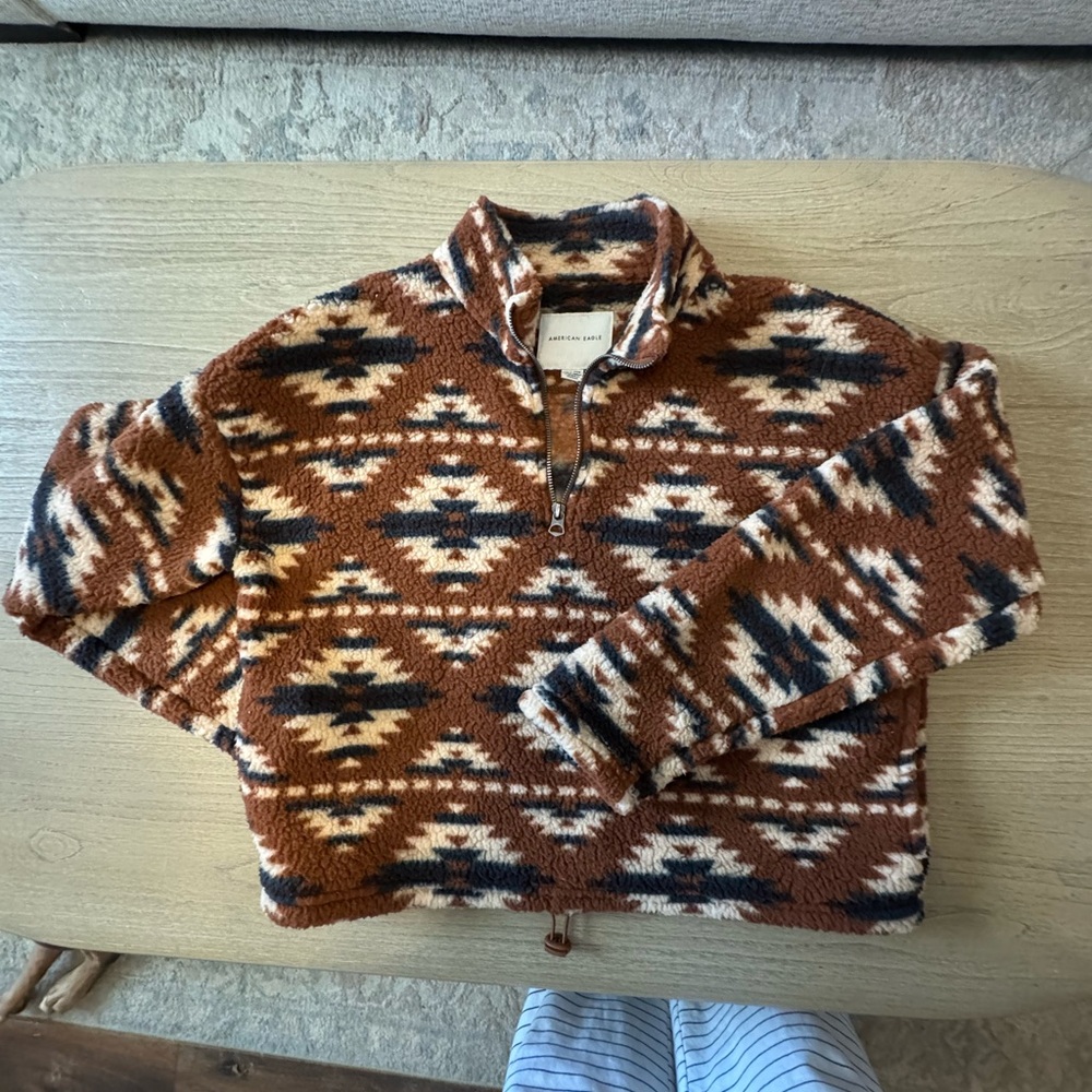 Ae Women’s Brown Patterned Crop Pullover - image 1